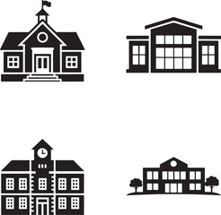 Fototapeta premium School building silhouette set vector illustration isolated On Transparent Background