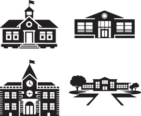 Fototapeta premium School building silhouette set vector illustration isolated On Transparent Background