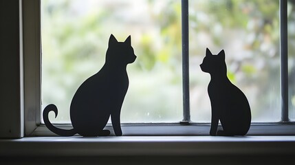 Black cat cutouts made from paper and placed on windowsills