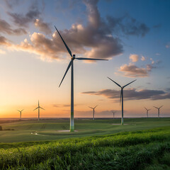 Obraz premium wind turbine at sunset