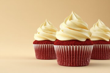 Red Velvet Cupcakes with Beige Background, and Dessert.