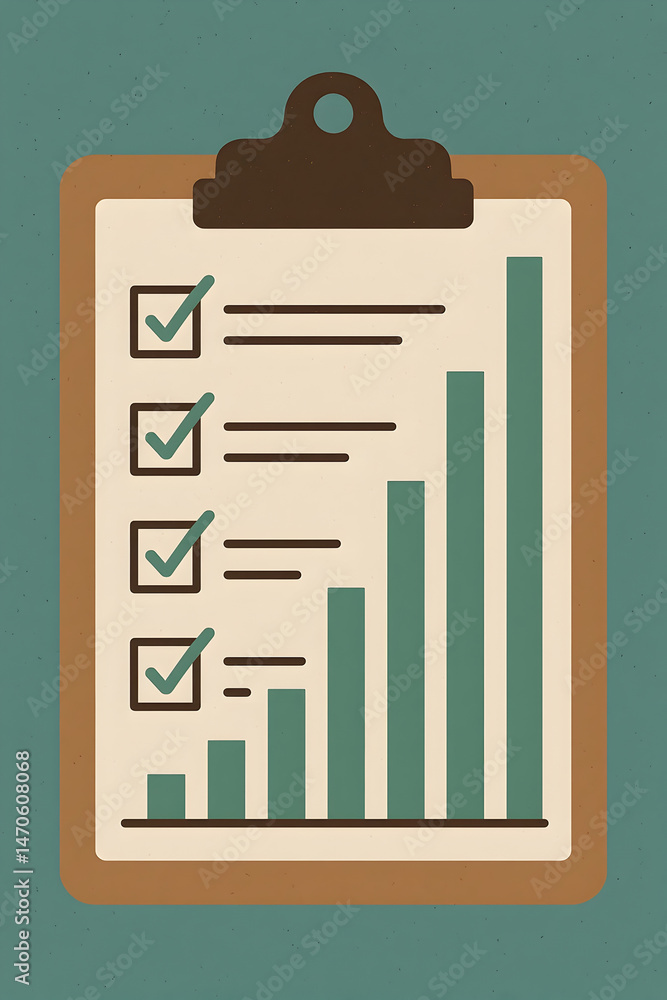 Poster progress checklist with bar graph illustrating task completion