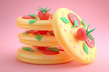 Pizza Stack 3D Food Illustration.