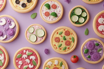 Mini Pizzas Colorful Flat Lay Food Pattern.