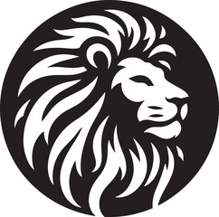 Lion head mascot silhouette icon, vector rounded logo, icon illustration design template isolated on a white background