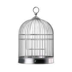 Silver metallic birdcage illustration on transparent background