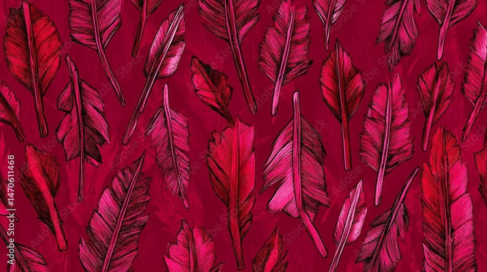 Poster crimson red feathers pattern seamless design texture background art pink bold dark retro style print