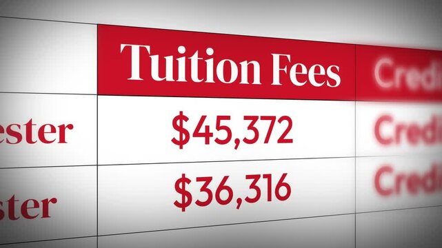 Tuition Fee close up footage 4k Animation, education, study, fee, dollars. The number running shows fees for tuition.