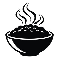 Steaming black rice sits inside a minimalist bowl showing hot vapor currents above it