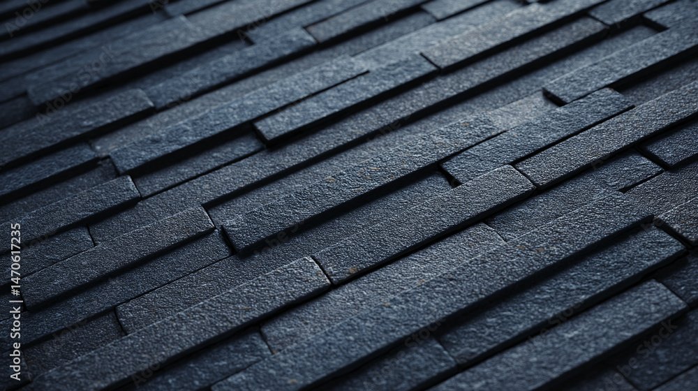 Poster Dark gray textured stone rectangles arranged in diagonal pattern, creating a strong and solid visual impression, ideal for industrial or modern design