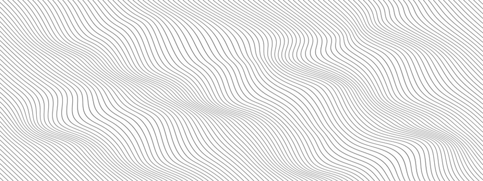 Abstract background of curving wavy lines. Deformed horizontal gray stripes. Dynamic composition of linear figure . Vector texture of simple lines for design
