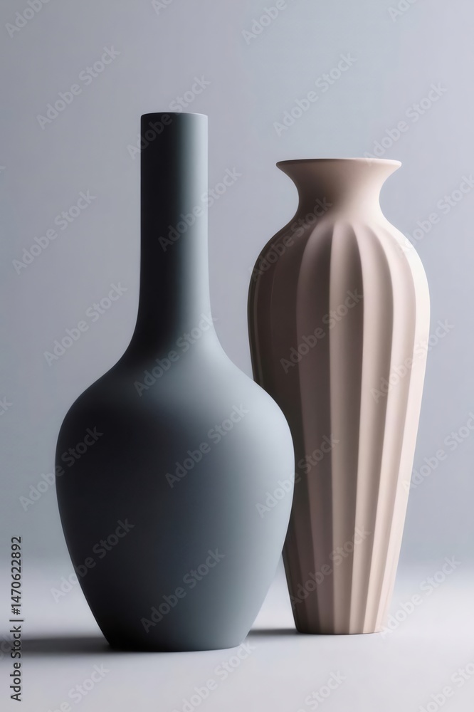Aufkleber 灰色とベージュの花瓶の静物画 ミニマルな背景に現代的な陶器デザイン