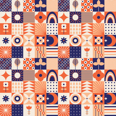 Vector Summer Abstract Geometric Seamless Pattern with Nature Elements