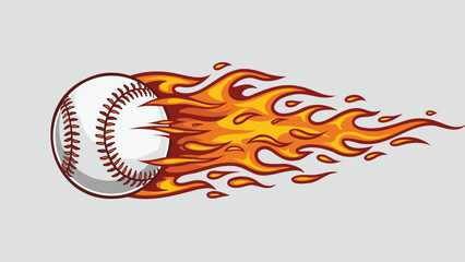 Flaming Baseball Illustration, Fastball with Fire Trail on Grey Background, Sports Graphic