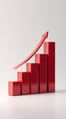 Ascending red bar graph with upward arrow, showcasing growth, success, and progress in business or finance
