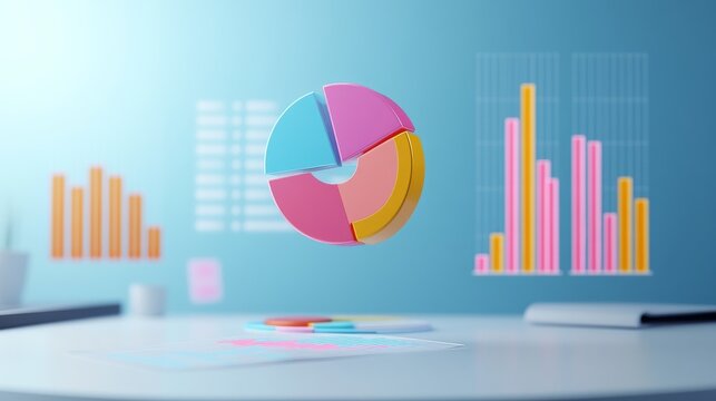 Colorful 3D Pie Chart and Bar Graph Visualization, Business Analytics , Data
