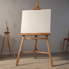 Rustic wooden easel legs, supporting a vast blank canvas ,  base,  creation