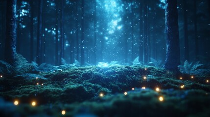 Enchanting nocturnal forest glowing with ethereal light.