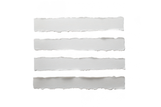 Unique collection of torn paper strips showcasing textured edges isolated on a transparent background for artistic design purposes