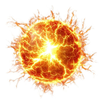 sphere radiates with intense energy featuring bright light and electric bursts isolated on png transparent background