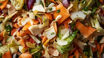 Close-up of chopped vegetables saved for making broth