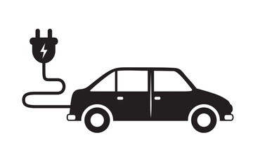 electric car with charging cable pictogram isolated vector illustration