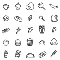 Fast food doodle icon set with hand drawn design style isolated on transparent background