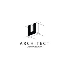 Letter U 3D logo architecture for construction company. property template vector illustration for your brand.