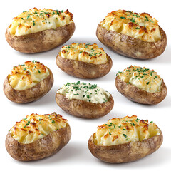 Baked Potatoes Creamy Filling Herb Garnish Delicious Comfort Food