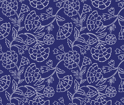 Jacobean floral pattern repeat vector file boho floral print block print flower artwork