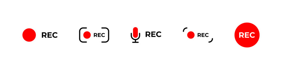 Recording video icons with red dot vector symbols.
Media capture signs in simple flat interface design