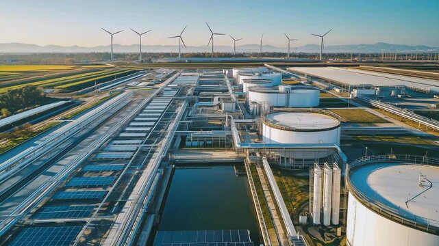 再生可能エネルギーと石油ガスが共存する工業地帯