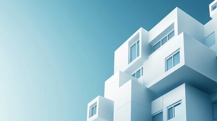 Fototapeta premium Modern white building architecture design blue sky minimalist structure day home urban house clean