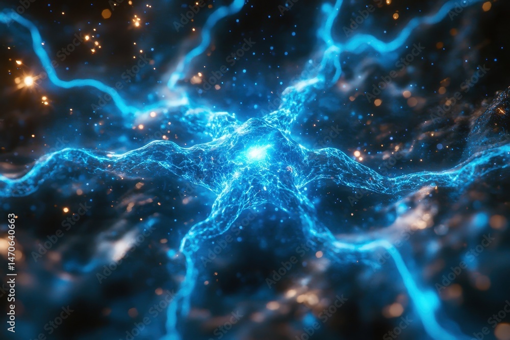 Poster vibrant blue neural network representation showcasing the intricacies of brain activity and connecti