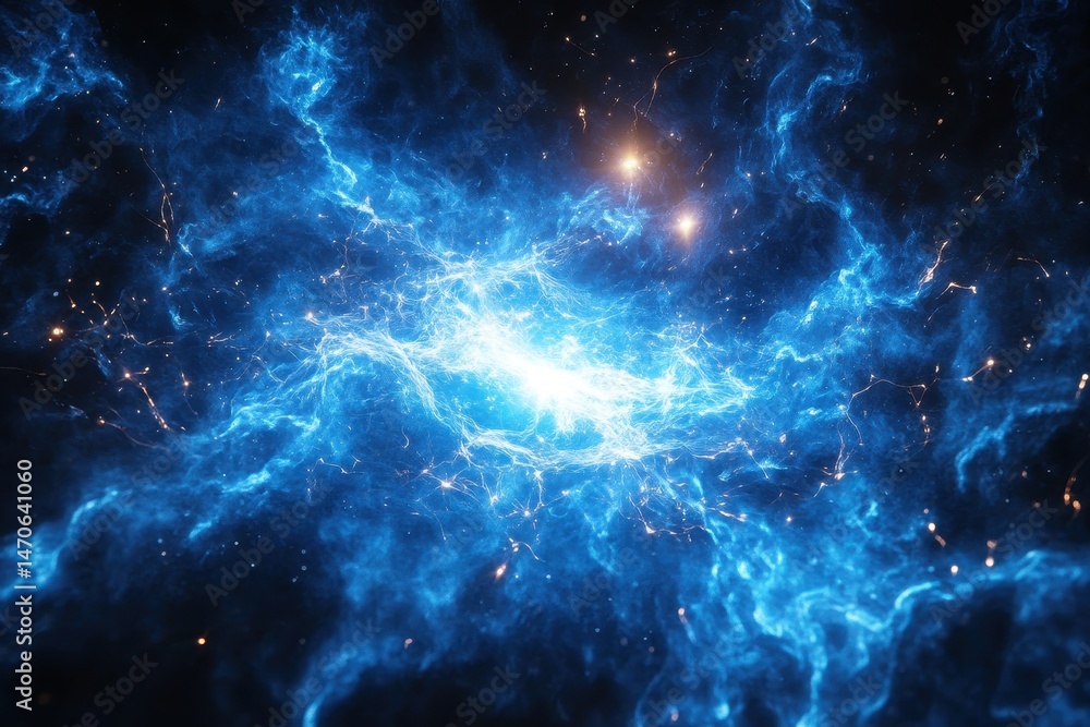 Poster vibrant blue neural network representation showcasing the intricacies of brain activity and connecti