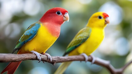 Obraz premium Two colorful parrots perched on a branch