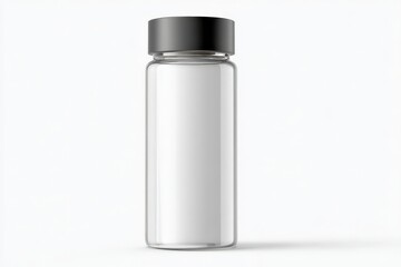 Sleek, clear bottle with a black cap. Perfect for branding.