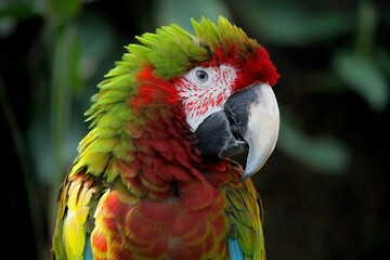 close up of a red macaw parrot