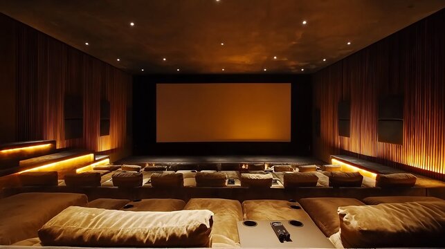 Private cinema room plush seating and giant screen cinematic movie night luxury