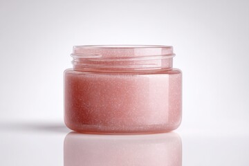 A jar of luxurious, pink body scrub. Perfect for pampering.