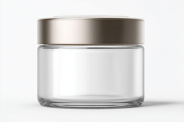 Empty glass jar with a metallic lid.  Perfect for skincare or beauty products.