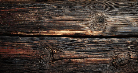 Textured dark wood surface with natural grains and knots for rustic design.