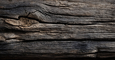 Textured close-up of weathered dark wood with deep grooves and rich natural tones.