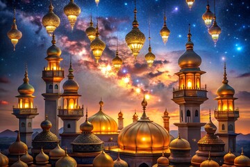 Obraz premium Elegant Night Sky Glowing Above Golden Domes