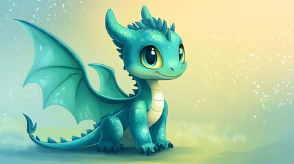 Cute teal dragon illustration