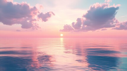 Obraz premium Serene pink sunset over calm ocean water with soft clouds sea sky art view mood light scene image