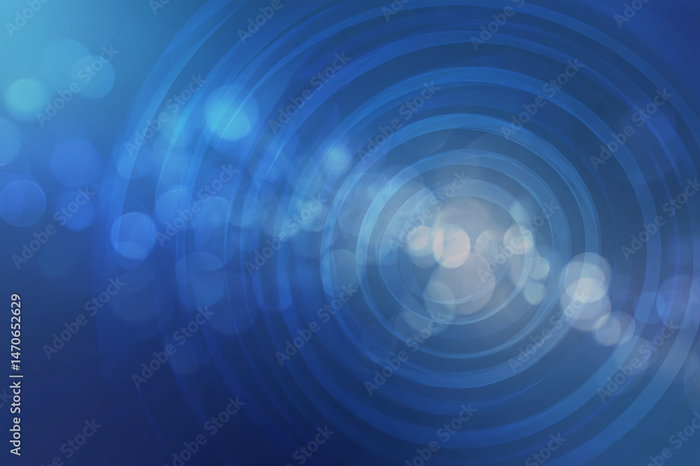 Poster Abstract blue background with concentric circles and bokeh effect, creating a sense of depth and movement, ideal for modern designs or presentations