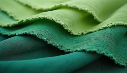 Obraz premium Abstract green textile texture. Illustration shows recycled fabrics creating layered design. Sustainable fashion, eco-friendly materials, organic cloth concept. Environmental protection.