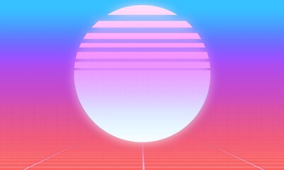 Obraz premium Retro Sunset Horizon, Minimal Synthwave Aesthetic with Neon Gradient, Futuristic design, wave music.