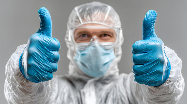 Confident Medical Professional in Protective Gear Giving Thumbs Up